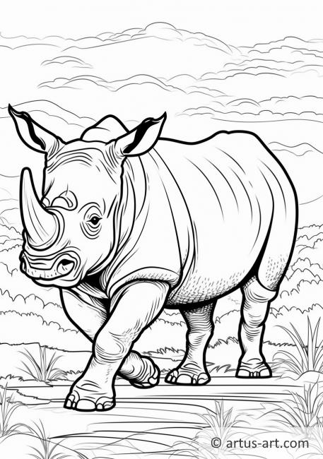 Pagină de colorat cu rinocer pentru copii